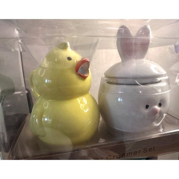 Easter Gift Bunny Chick HIP HOP Creamer Sugar Server Set Transpac Coffee Bar NEW - Picture 3 of 9
